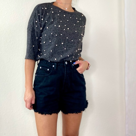 Zara Tops - Zara Gray Pearl Embellished Oversized Knit Top